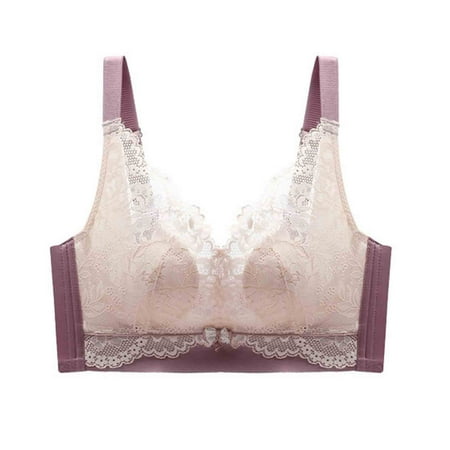 LYEAA Women Bras Wireless Lace Push up Padded Daily Bras Wirefree Adjustable Strap Lift Soft Bralette No Wire Breathable Comfort Sleeping Bras Purple S