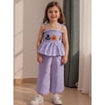 thumbnail image 6 of Loicainy Baby Toddler Kids Girl Halloween Outfit 6 9 12 18 24 Months 2T 3T 4T 5T Pumpkin Embroidery Smocked Tie-up Spaghetti Strap Tops Solid Wide Leg Pants Clothes Set, 6 of 9