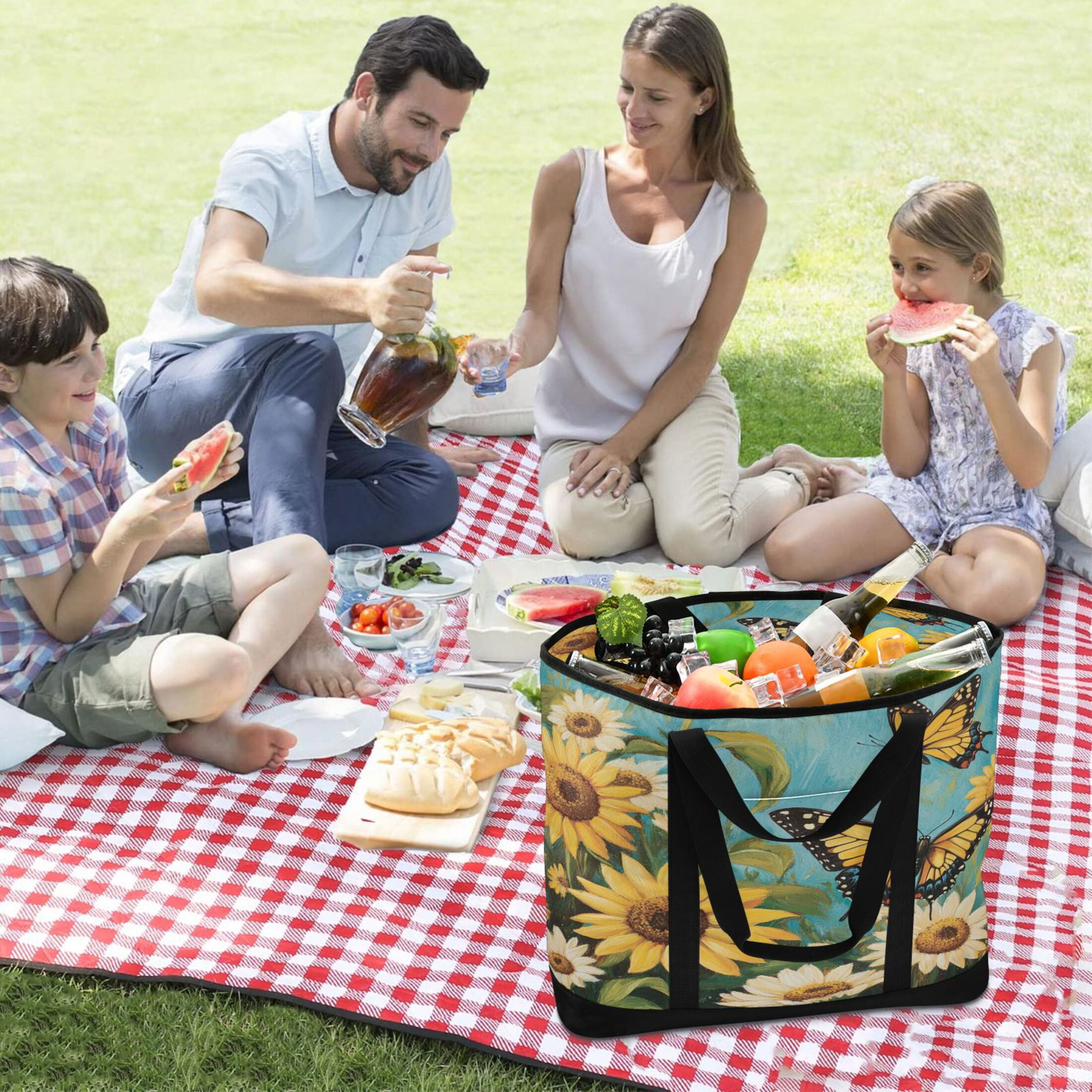 Large Hand-held Ice Pack Picnic Bag Insulation and Refrigeration Suitable for Shopping Picnics and Camping Lovely Big Butterfly