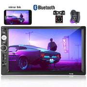 Hikity Double Din Car Stereo 7 Inch Touch Screen Car Radio with Bluetooth FM AUX-in Dual USB SD Input Port Support Mirror Link for iOS Android Phone + Frame Backup Camera Steering Wheel Control