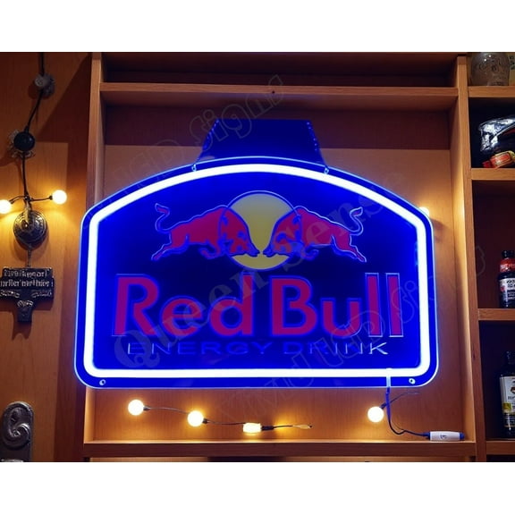 Queen Sense 16"x10.2" Red Bulls Drink LED Neon Sign for Wall Decor Dimmable USB Powered LED Light W116RBDV2-5VLED