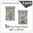 thumbnail image 3 of Ambesonne Art Floral Fitted Sheet Set 2 Pack All-Round Elastic, Modern Leafy Boho Print, King Size, Sea Blue Red Mustard, 3 of 3