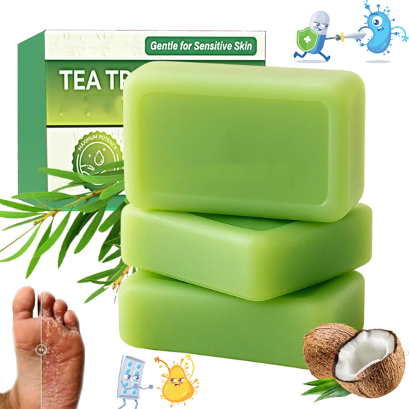 Tea Tree Oil Soap, Antifungal Foot Relief Soap Bar with Organic Tea Tree Oil & Coconut Oil & Witch Hazel, Tea Tree Soap Herbal Cleansing Soaps - Odor Control, Natural Herbal Foot Soaps (3)