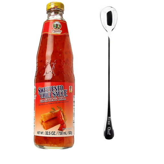 Ninechef Bundle - Pantai Norasingh Thai Sweetened Chili Sauce for Spring Rolls (32.5 oz Pack 1) Plus One NineChef Spoon