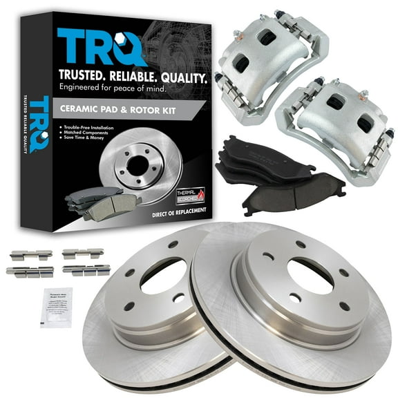 TRQ Front Brake Pad & Rotor Kit Brake Caliper Brake Pads Brake Rotor Ceramic Fits Select 2004-2006 Dodge Durango 2003-2005 Ram 1500