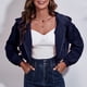 thumbnail image 3 of Chaqueta corta informal de pana con capucha y cremallera para mujer, 3 of 7