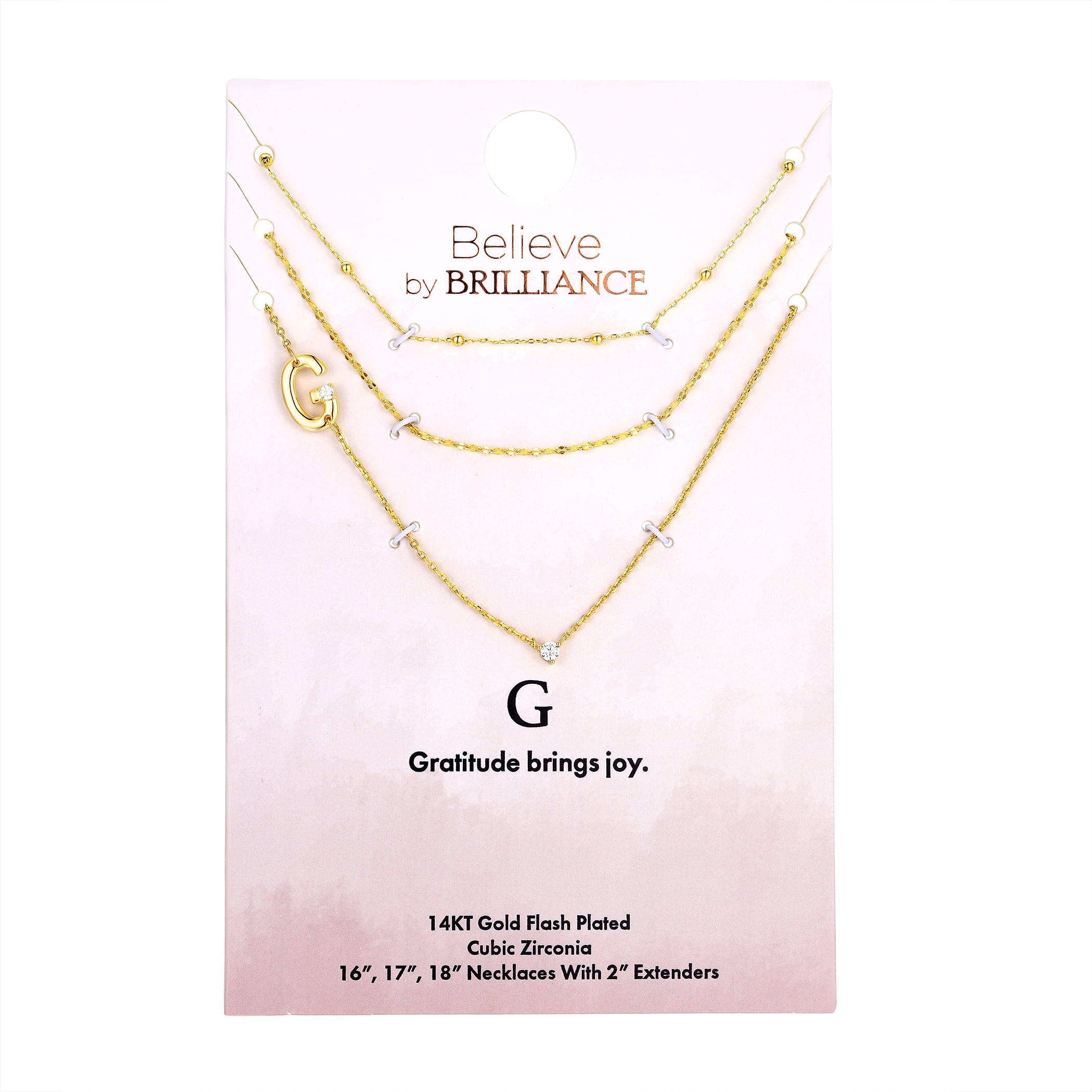 Believe by Brilliance G Triple Chain Initial Necklace Set in 14KT Gold Flash Plated Brass