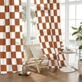 thumbnail image 2 of Orange Checkered Curtains for Bedroom,Rod Pocket Burnt Orange Semi Sheer Curtains Farmhouse Retro Checkerboard Light Filtering Drapes for Living Room,Set of 2 Window Curtain Panels,52 x 84 Inch, 2 of 4