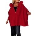 thumbnail image 2 of Fankiway Manteau à Capuche en Tricot Décontracté pour Femmes Manches Longues Grand Col pour l'Hiver Rouge TP, 2 of 8