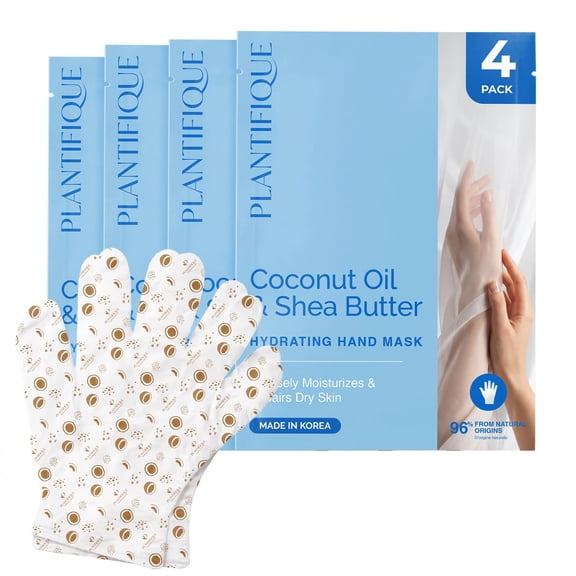 Plantifique Hand Mask for Dry Hands, 4 Pairs Moisturizing Gloves with Shea Butter, Hyaluronic Acid & Macadamia