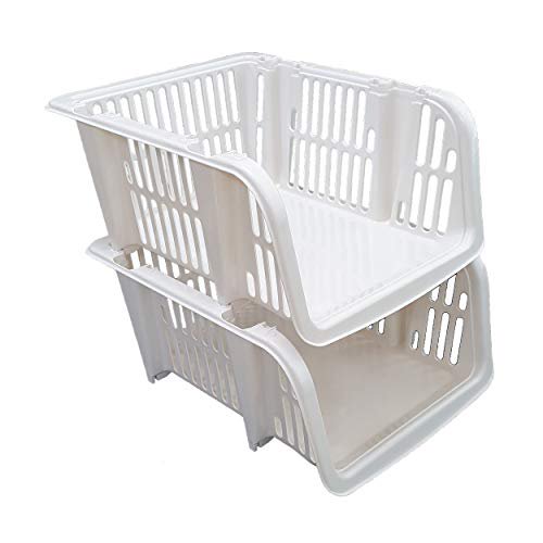 Macro Giant Stackable Storage Basket, Large, Set of 2, White, Office File Letter Organizer