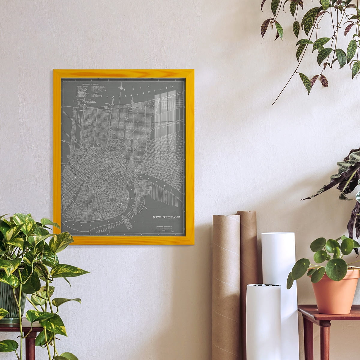 City Map of New Orleans -Framed Print w/glass-Sunflower Yellow