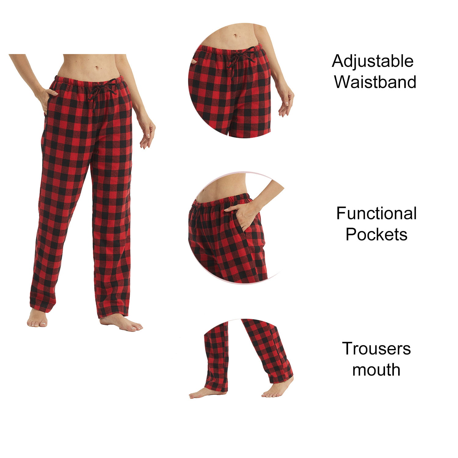 LANBAOSI Women Flannel Plaid Pajama Pants PJ Bottoms Size M 