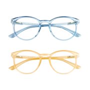Blue Light Blocking Glasses, 2 Pack Computer Reading Glasses for Anti Eyestrain,Stylish Oval Frame, Anti Glare(Clear Blue + Champagne, +0.75 Magnification)