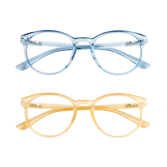 Blue Light Blocking Glasses, 2 Pack Computer Reading Glasses for Anti Eyestrain,Stylish Oval Frame, Anti Glare(Clear Blue + Champagne, 1.00 Magnification)