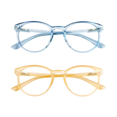Blue Light Blocking Glasses, 2 Pack Computer Reading Glasses for Anti Eyestrain,Stylish Oval Frame, Anti Glare(Clear Blue + Champagne, 2.00 Magnification)