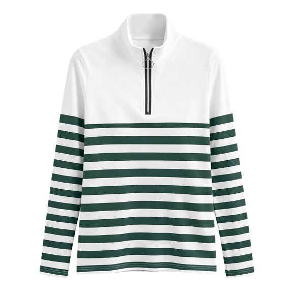 Tnhcen Women's Long Sleeve Quarter Zip Striped Fleece Lined Sweatshirt Casual Half Zipper Pullover Plus Size Striped Tee Loose Fit Mock Neck Top