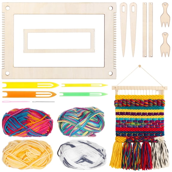 DIY Wooden Weaving Loom Kit, 15PCS Beginner Craft Board Kit with 4 Yarn Skeins, Mini Knitting Loom Board Tools, DIY Craft Weaving Kit for Adults, Beginners, Weaving Enthusiasts