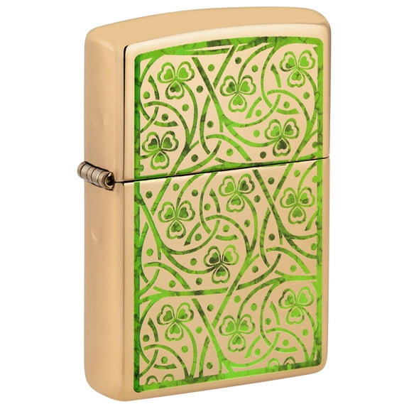 Zippo Lighter: Fusion Shamrock Pattern - High Polish Brass 48806