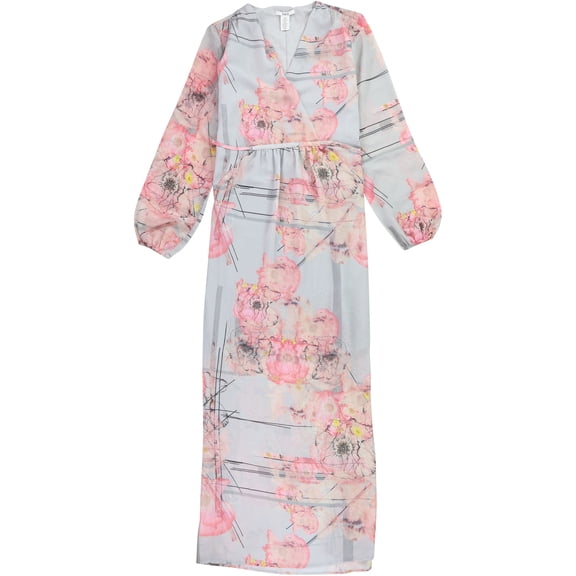 bar III Womens Printed Wrap A-line Dress, Grey, X-Small