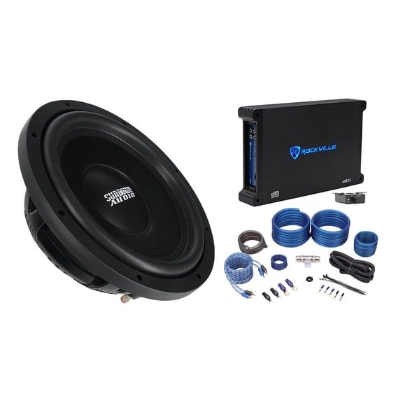Sundown Audio SML-12 D4 Bundle: 12-inch 600W RMS DVC 4-Ohm Subwoofer, Rockville dB13 Amp, Rockville RWK41 Wire Kit, 3-items