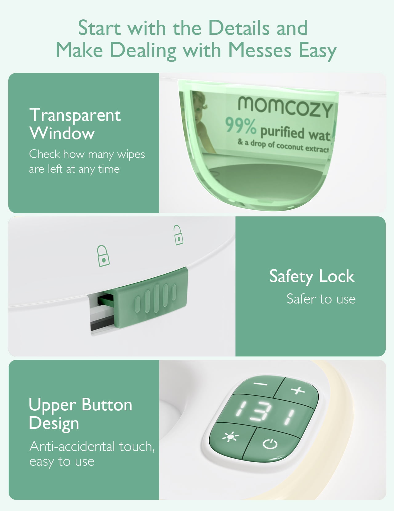 Momcozy Baby Wipe Warmer with Spring Design, 4 Modes Temperature, Wipe Dispenser with Night Light