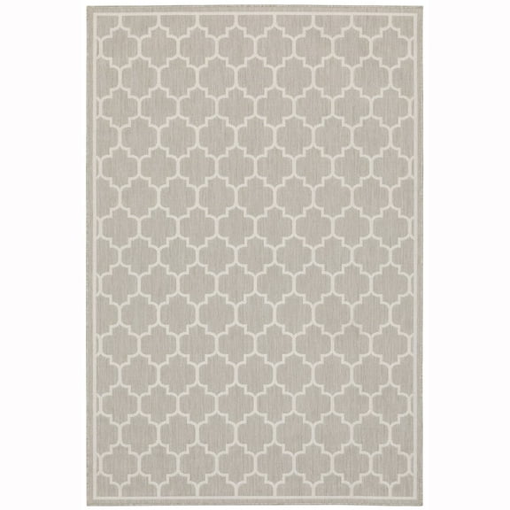 Oriental Weavers Portofino Indoor/Outdoor Rug - 1636H - 7'10" x 10' - in Grey/ Ivory - Moroccan Style, Water, Stain and Fade Resistant, Hose Clean, Patio, Outdoor Living Area Rug