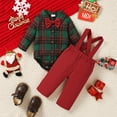 thumbnail image 3 of Newborn Baby Boys Long Sleeve Plaid Bow Tie Romper And Suspender Pants, 2Pcs Infants Comfy Fall Winter Christmas Clothing, 3 of 8