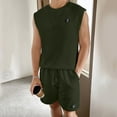 thumbnail image 2 of REORIAFEE Men's Beach Clothes Outfits Sets Casual Vacation Suit Summer Vacation Outfits Men's Casual Elastic Waist Shorts Round Neck Tank Top Shorts Set Army Green L, 2 of 6