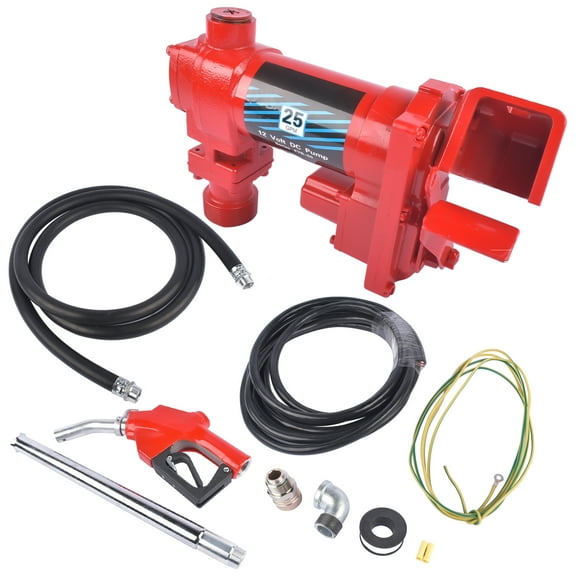Mustrod High Flow 12V 25 GPM Fuel Transfer Pump Cast Iron w/Automatic Nozzle & Hose for Gasoline Diesel