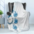 thumbnail image 4 of Clock Soft Flannel Fleece Blanket, New Year Theme with a Clock and Glass Balls Illustration Christmas Xmas Celebration Pattern, Cozy Plush for Indoor and Outdoor Use, 60" x 80", Blue, by Ambesonne, 4 of 5