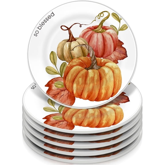 6 count Fall Plates Ceramic Thanksgiving Dinner Salad Platter 6 Inch