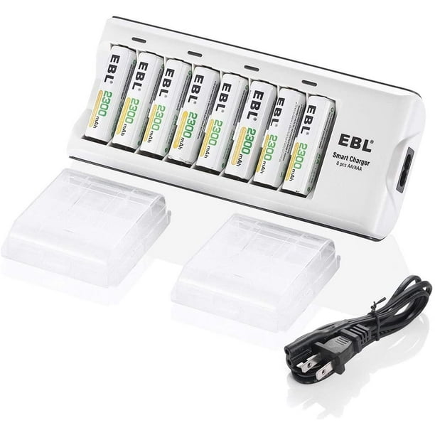Chargeur de batterie intelligent EBL 8 baies avec pack de 8 piles