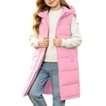 thumbnail image 2 of BLVB Boys Girls Long Hooded Puffer Vest Winter Warm Zip up Padded Coat Teen Kids Thick Jacket with Pockets(Pink,12-13 Years), 2 of 9