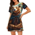 thumbnail image 1 of Easygdp Maple Meditating Bear Camisón de manga corta para mujer, informal, estampado, 1 of 6