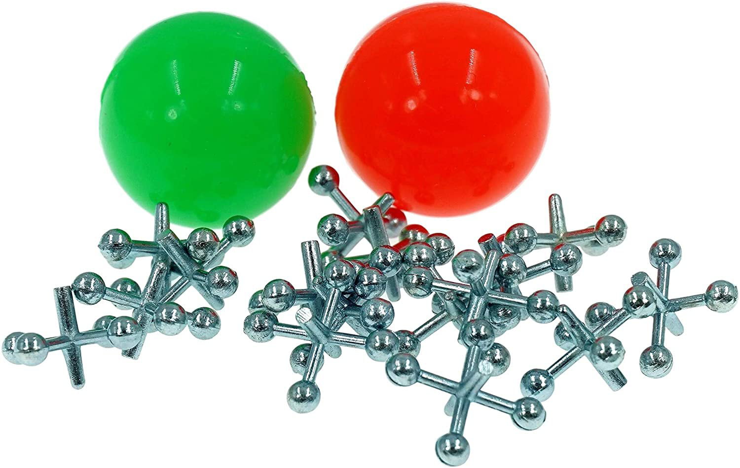 Game Prizes Classic Game of Jacks for Party Favor Kids and Adult of All Ages TEUN 4 Sets Retro Metal Jacks and Ball Game- 40 Pcs Gold and Silver Toned Jacks with 4 Red Rubber Bouncy Balls 