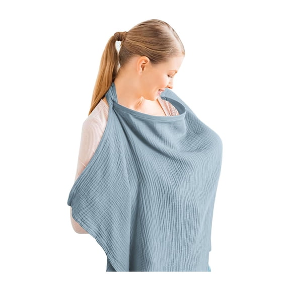 Xinwanna Women Breastfeeding Cover Up with 2 Pockets Adjustable Straps Breathable Nursing Cloak Breast Feeding Shawl (Blue,950mm)