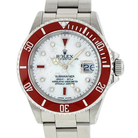 Pre-Owned Rolex Mens Submariner Stainless Steel Oyster Perpetual MOP Diamond & Ruby Watch with Red