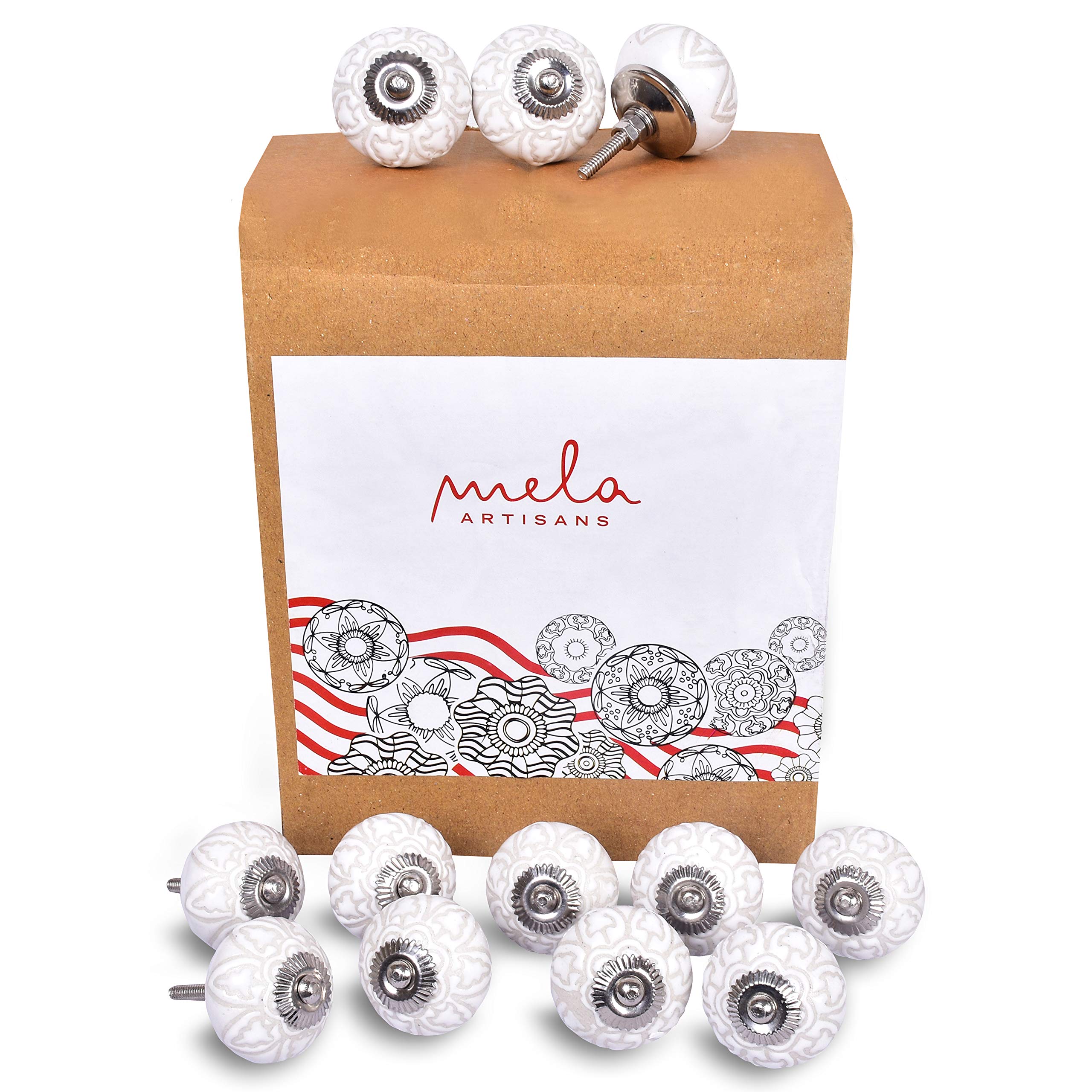 Mela Artisans 12-Pack Ceramic Kitchen Cabinet Knobs - Sweet Pea White