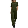 thumbnail image 2 of VBVC Women's 2 Piece Baggy Sweatsuit Sets,Crew Neck T-Shirt and Straight-Leg Pants For Women,Ladies Summer Short Sleeve Lounge Sets with Pockets,Army Green,S-2XL, 2 of 9