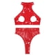 thumbnail image 4 of Conjunto de lencería Sexy para mujer, ropa interior sin entrepierna, cuello Halter, espalda descubierta, busto abierto, Tops cortos con Tanga de cintura alta, 4 of 5