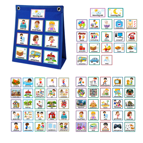 Kids Visual Schedule , 2 in 1 Autism Daily Chore Routine Chart With 70 Cards, Autism Learning Material for Home School Kids Visual Behavioral Tool Wall Planner for Home School