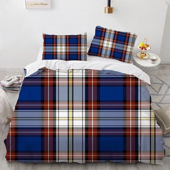 Plaid Duvet Cover Bedding Set for Boys Kids Women Men Modern Geometric Colourful Grid Plaid Polyester Comforter Set