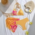 thumbnail image 2 of Emitonse Girls Three Piece Swimsuit Set,Girl's 3 Piece Bow Print Swimsuit Spaghetti Strap Crop Top Bikini Set Cute Mesh Ruched Cover Up Skirt Yellow,Size 9-10 Years, 2 of 4