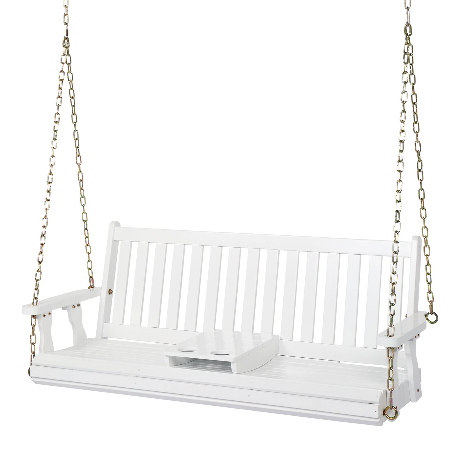 VINGLI 880 lbs 5 ft Patio Wooden Porch Swing with Cup Holder for