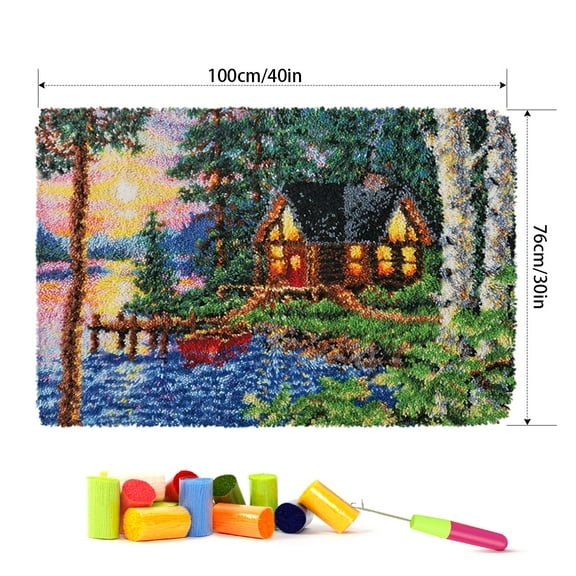 Latch hook rug kit,latch hook cushion kits,Riverside Cottage Latch Hook Rug Kit for Adults Crocheting Carpet Rug Yarn Sofa Cushion Mat Tapestry DIY Carpet Arts Crafts 50×38cm/20*15in