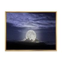 Designart 'Full Moon Rising In A Cloudy Night Sky' Nautical & Coastal Framed Canvas Wall Art Print