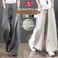 thumbnail image 4 of Pantalones holgados de lino y algodón de primavera y verano de estilo coreano, de pierna ancha y talle alto, rectos, de lino para mujer, 4 of 6