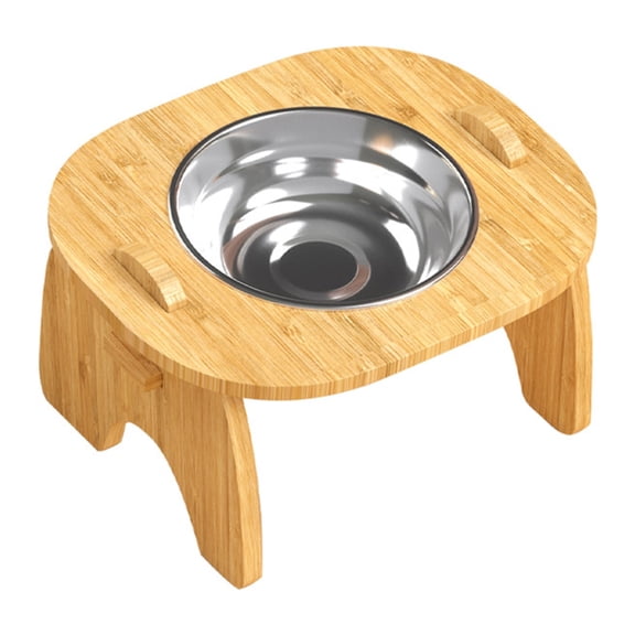 Raised for Food Water Bowl Wood Frame Slanted Pet Feeding Stainless Steel Fo