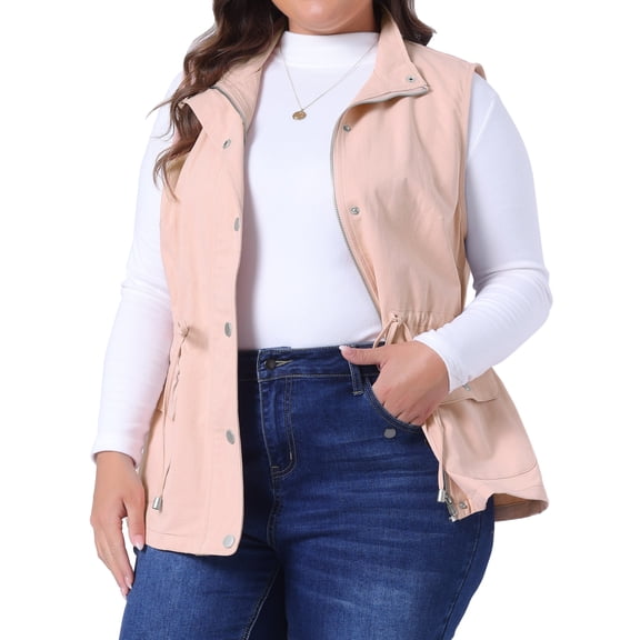DARING DIVA Women's Plus Cargo Drawstring Waist Sleeveless Jacket 4X Pink